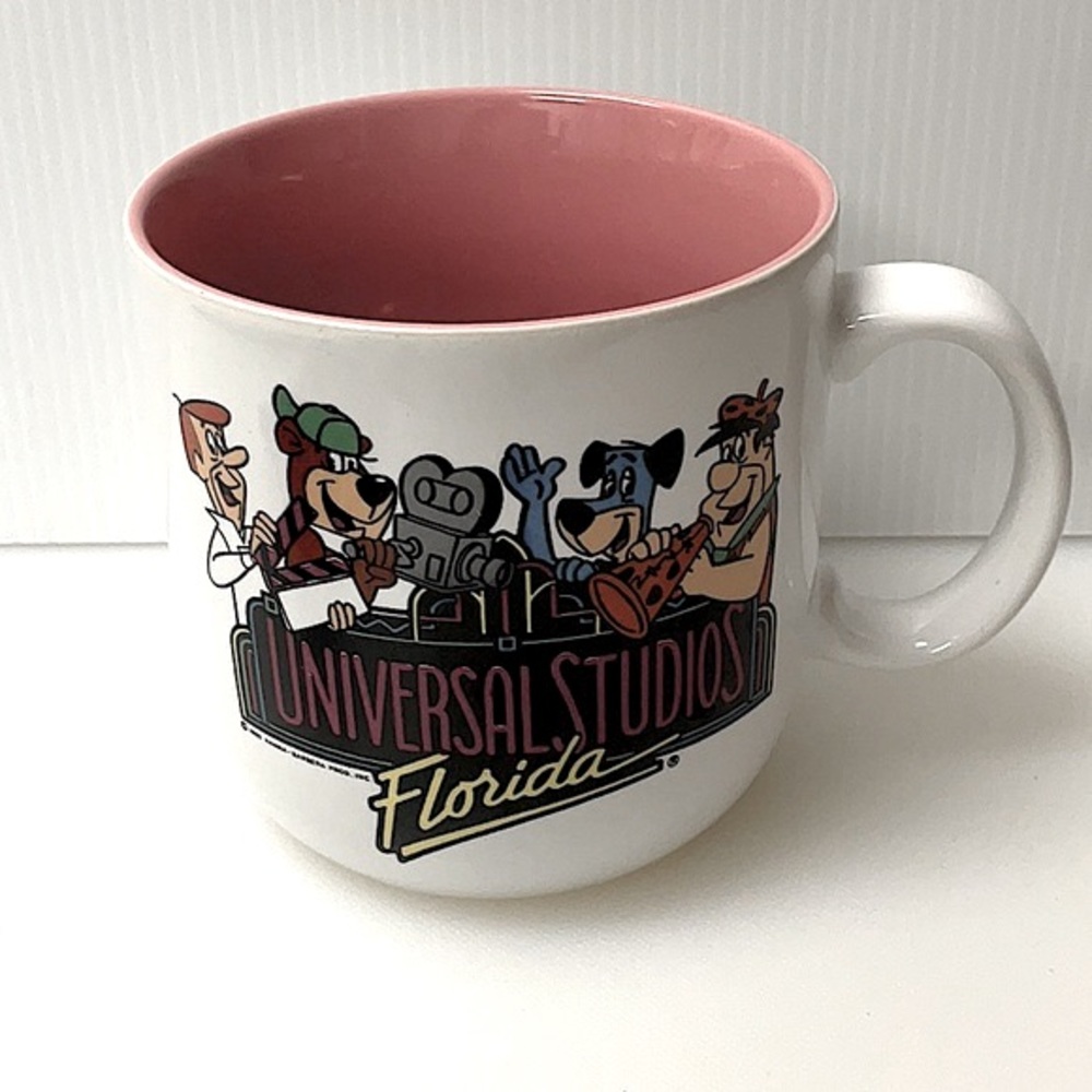 vtg UNIVERSAL STUDIOS Coffee Mug Florida Hanna-Barbera 1990 Jetsons + White Pink